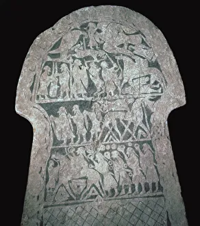 Stele Prints: Detail of Viking stele showing a battle scene, 8th century