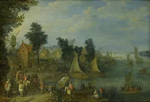 Gable Prints: Village on the Bank of a River, 1723. Creator: Joseph van Bredael