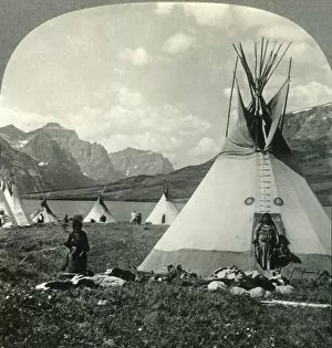 Tents Gallery: In the Village of Blackfeet Indians near St. Marys Lake, Glacier National Park, Montana, c1930s