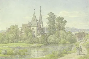 Pond Prints: Village by a body of water, surrounded by trees