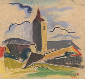 Czech Prints: Village church, 1931. Creator: Zolo Palugyay