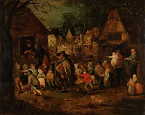 Fair Prints: Village Fair With Blind Hurdy-Gurdy Player, c1610-1650. Creator: Unknown