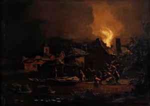 Desperation Prints: Village Fire by Night, 1654-1664. Creator: Egbert van der Poel