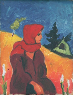 Anticipation Prints: Village Girl in a Red Scarf, around 1931. Creator: Zolo Palugyay
