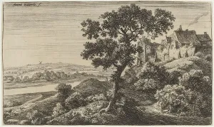 Bushes Prints: A Village on a Hill. Creator: Anthonie Waterloo