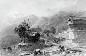 Roberts Emma Prints: The Village of Khandoo, Himalaya Mountains, 1845. Creator: William Purser
