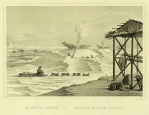 Huskies Prints: The Village of Kultuchnoe in Kamchatka. 1856. Creator: Ivan Dem'ianovich Bulychev