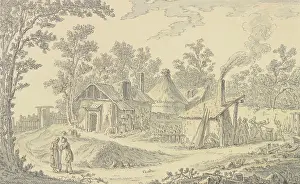 Chimneys Prints: Village landscape in front of a blacksmith's shop