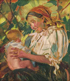 Joyful Prints: A Village Mother with a Child, 1926. Creator: Gustav Mally