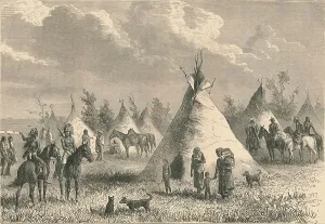 Great Lakes Prints: Village of Prairie Indians, c19th century