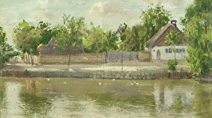 Karol Miloslav Lehotski Prints: Village by a river, c1900. Creator: Karol Miloslav Lehotsky