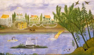 Steamboats Prints: Village by the River, fourth quarter 19th century. Creator: Unknown