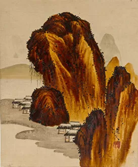 Zeshin Gallery: Village among Rocks, 19th century. Creator: Shibata Zeshin