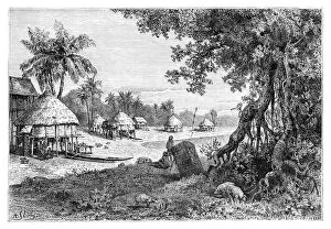 Images Dated 26th February 2008: The village of Sawi, Car-Nicobar, Nicobar Islands, India, 1895