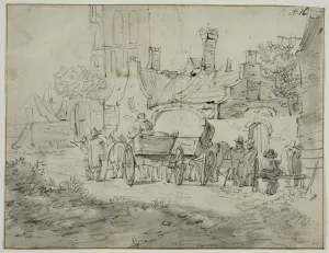 Villagers Prints: Village scene with carriages. Creator: Pieter Molijn