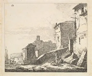 Wijck Prints: Village Scene with Woman Standing Beside a Seated Man (copy), 17th century
