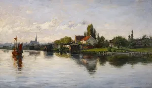 Boating Prints: Village of Schliersee, Highlands, 1883. Creator: Theodore Clement Steele