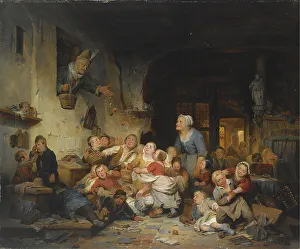 Schoolmistress Prints: The Village School. Artist: Braekeleer, Ferdinand de, the Elder (1792-1883)