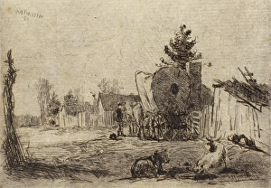 Forsyth Prints: Village Street with Cattle and Covered Wagon, 1880. Creator: William Forsyth