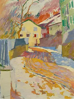 Schwitzerland Prints: Village street during snowmelt, c1919. Creator: Giacometti, Giovanni (1868-1933)