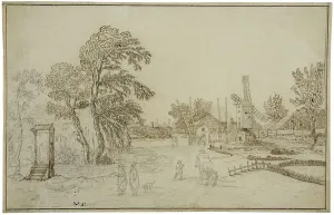Village with a windmill by a rapids. Creator: Esaias van de Velde