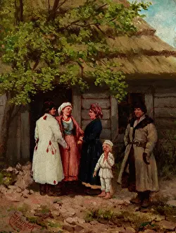 1885 Prints: Villagers in Front of a Cottage, 1885. Creator: Stanislaw Szembek