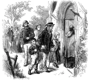 Villagers going to church on Sunday, London, 1872