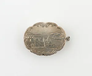 Silver And Silver Gilt Prints: Vinaigrette with Harbor Scene, Birmingham, c. 1846 / 47. Creator: Nathaniel Mills