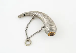 Gemstones Prints: Vinaigrette with Whistle in the Form of a Hunting Horn, Scotland, c. 1840