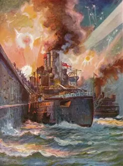 Ships Gallery: The Vindictive at Zeebrugge, 1918 (1919). Artist: Charles John De Lacy