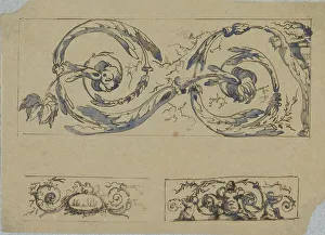 Rectangular Prints: Vine leaves with a figure and a burning urn, c.1864-c.1894. Creator: Henri Cameré