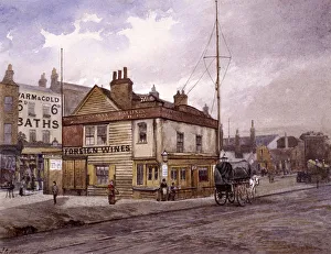 Mile End Road Prints: Vine Tavern, Mile End Road, Stepney, London, (c1883?) Artist: John Crowther