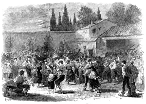 Clog Prints: The Vintage of Medoc: evening dance of vineyard labourers, 1871. Creator: Unknown