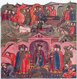 Violence of Moscow Prince Ivan Danilovich and His Neighbors (From: The Life of Saint Sergius of Radonezh), 16th century. Artist: Ancient Russian Art