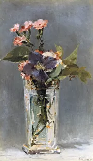Images Dated 15th November 2005: Violets and Clematis in a crystal vase, 1882 Artist: Edouard Manet