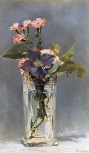 Edouard Prints: Violets and Clematis in a crystal vase, 1882 Artist: Edouard Manet