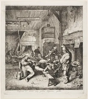Cornelis Duserd Prints: Violin Player Seated in the Inn, 1685. Creator: Cornelis Dusart