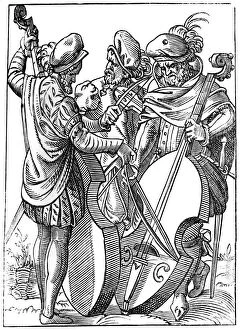 A violinist and two cellists, 16th century (1849).Artist: Jost Amman
