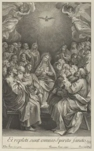 Surprised Collection: The Virgin with apostles looking up towards the Holy Dove and two angels, after Reni