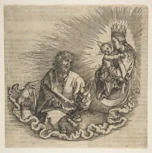 Queen Of Heaven Prints: The Virgin Appearing to Saint John, Frontispiece to the Apocalypse, 1511