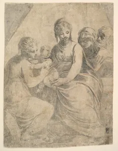 Tenderness Prints: The Virgin and Child accompanied by saints, ca. 1540-50. Creator: Andrea Schiavone