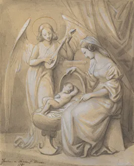 Jean Jacques Prints: Virgin and Child Adored by a Lute-Playing Angel, 1820-52. Creator: Jean-Jacques Feuchere