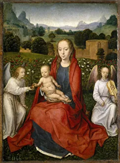 Hans 1433 40 1494 Prints: Virgin and child and two angels, 1480-1490. Artist: Memling, Hans (1433 / 40-1494)