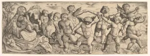 Raimondi Prints: Virgin and Child with Angels Dancing in a Landscape, 1530s. Creator: Daniel Hopfer