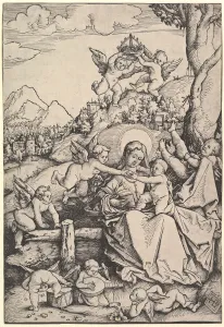 Grien Hans Baldung Prints: The Virgin and Child with Eight Angels in a Landscape, 1511. Creator: Hans Baldung