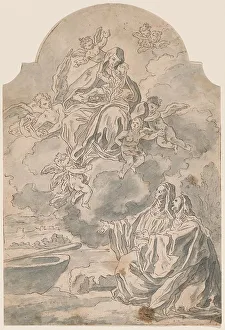 Nuns Prints: The Virgin and Child Appearing to Two Female Monastics, c. 1700. Creator: Unknown