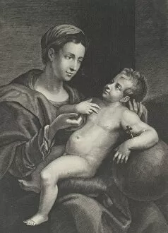 Biblical Character Collection: Virgin and Child, with the Christ child leaning against an orb, 1628. Creator: Lucas Vorsterman