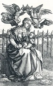 Durer Prints: The Virgin and Child crowned by two Angels, 1518, (1906). Artist: Albrecht Durer