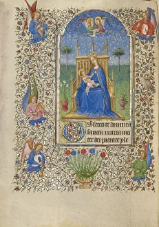 Bagpipes Prints: The Virgin and Child Enthroned; Book of Hours, about 1420. Creator: Spitz Master