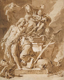 Crucifix Collection: The Virgin and Child Enthroned with Saint Sebastian and a Franciscan Saint, 1696-1770